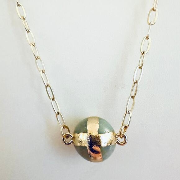 Gold Wrapped Amazonite Ball Necklace - Picture 1 of 3